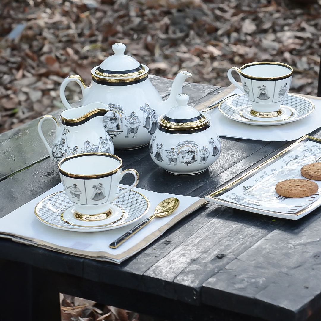 Arabic Ceramic Golden Tea Set with Teapot Milk Pot Sugar Jars