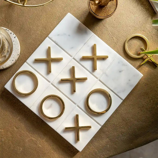 Marble Tic Tac Toe Game | Marble Board Game for Coffee Table Decor