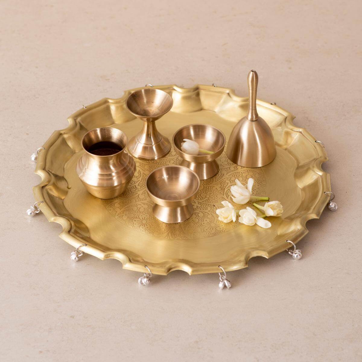 Pure Brass Pooja Thali Set, Small Pooja Room