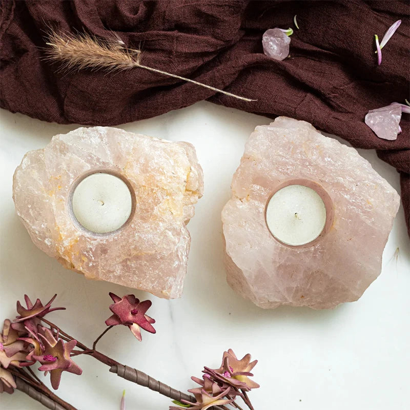 Buy Rose Quartz Healing Stone Candle Stand Online | Arcedior