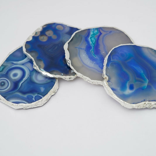 Silver Plated Brazilian Agate Coaster Fit for Tea Cups Coffee Mugs and Glasses Perfect Table Accessories Tableware - Set of 4