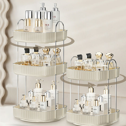 Three Tier Square Rotating Makeup Organiser - Cream