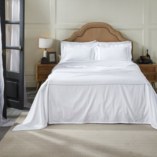 Silver Embroidered White Bedsheet Set