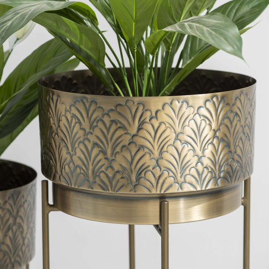 antique gold plant pot Gingko Leaf Embossed Indian Gold Planters for Indoor Plants