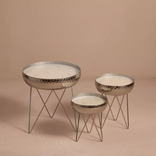 Stardust Silver Hammered Candle Urlis on a stand set of 3