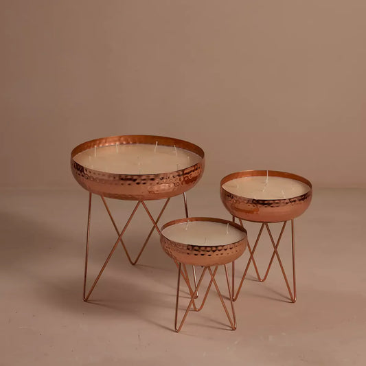 Stardust Rosegold Hammered Candle Urlis on a stand set of 3