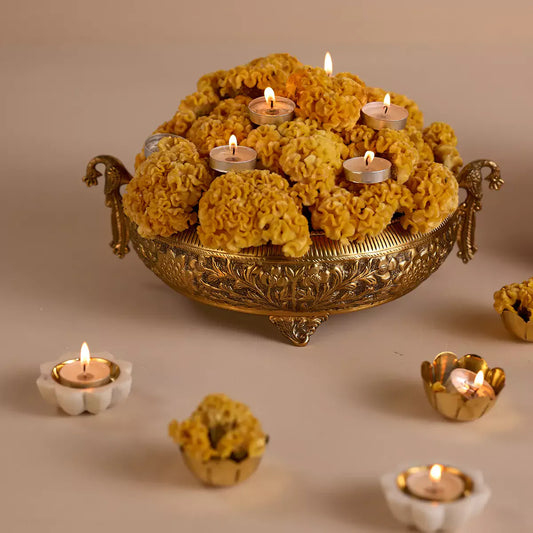 Traditional Peacock Urli Gold XL