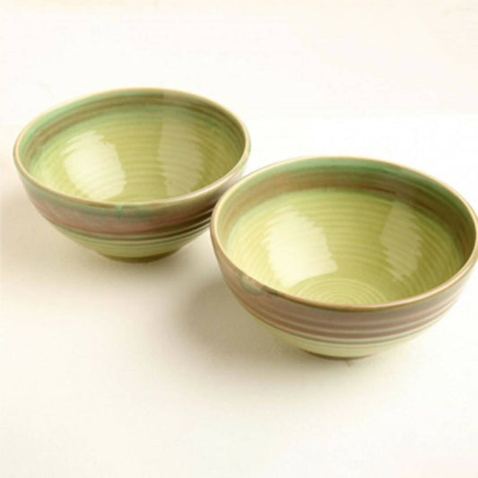 Set of 2 Parrot Green Ceramic Serving Bowl (Dia- 7.5in, H- 3.25in)