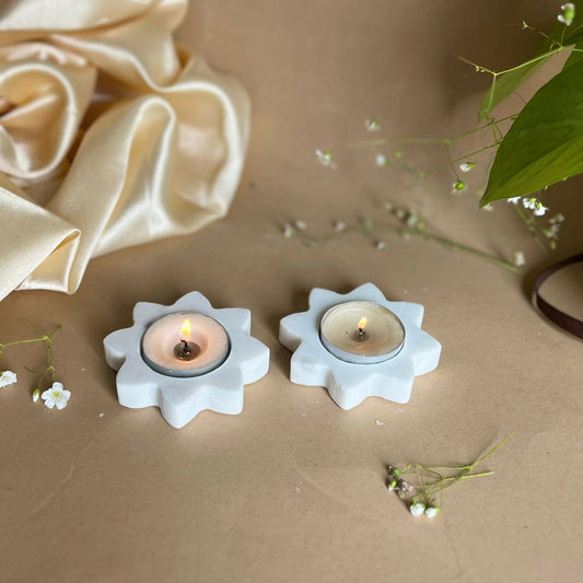 Tea Light Candle Holder White Marble Star Shaped set of 2 Holder Decorative for Table Centerpiece Anniversary Birthday Corporate Gifts