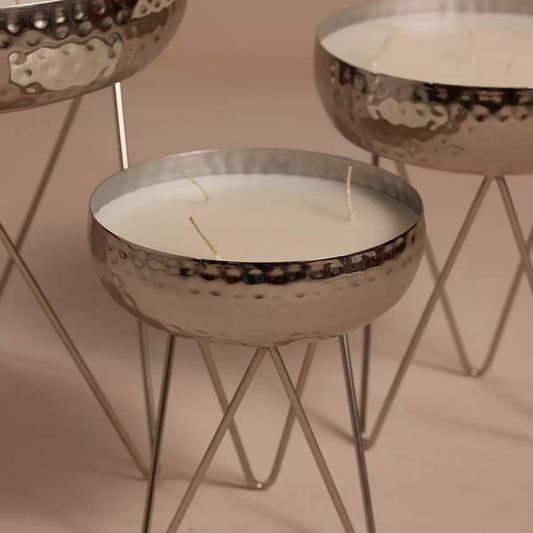 Stardust Silver Hammered Candle Urlis on a stand set of 3