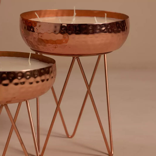 Stardust Rosegold Hammered Candle Urlis on a stand set of 3