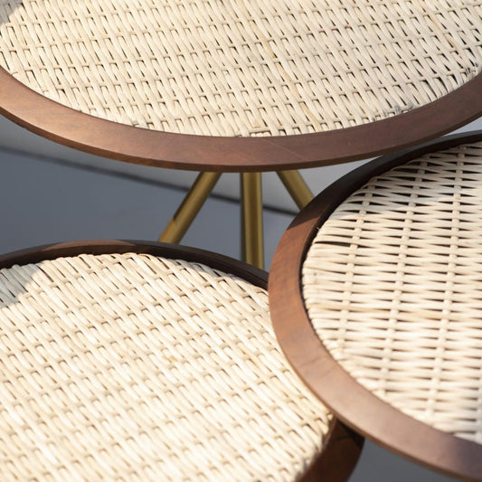 Cane round side tables