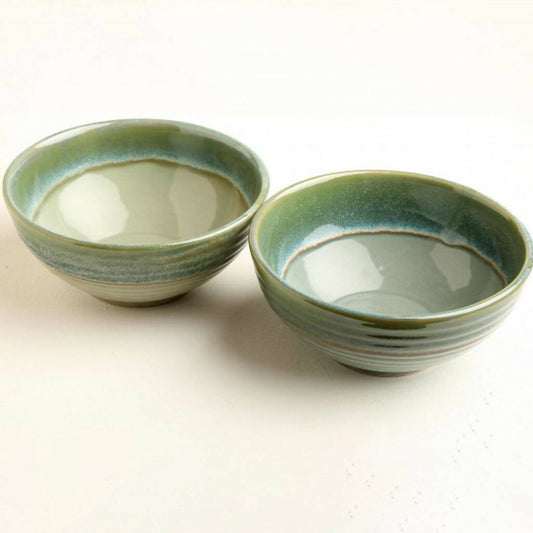 Set of 2 Sea Green Ceramic Serving Bowl (Dia- 7.5in, H- 3.25in)