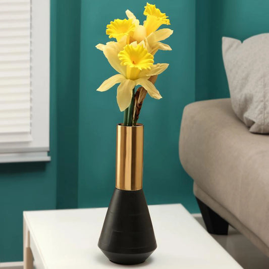 Matte Black & Gold Flower Vase-52-346-25 | Table Decor Vase | Decorative Bud Vase