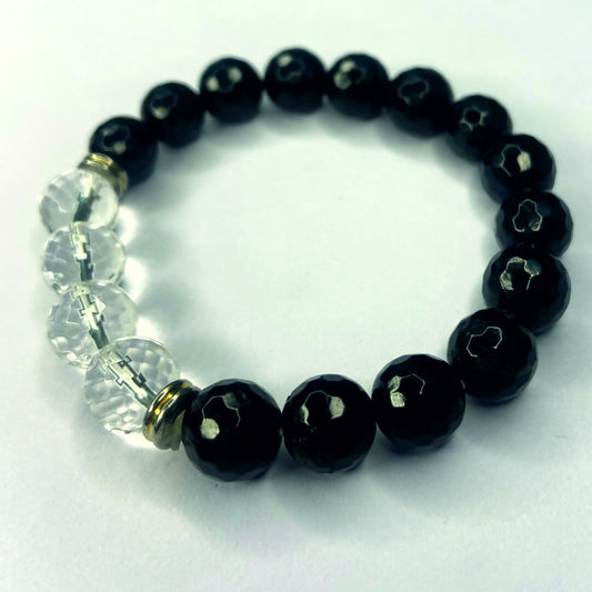 Money Magnet Black Tourmaline and Crystal Bracelet- 10 mm