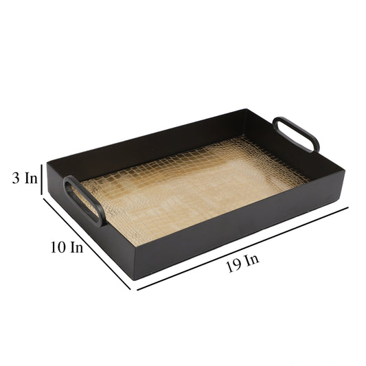 Gilbert Gold Black Serving Tray-61-292-46-2 | Metal Tray for Kitchen & Dining | 46x26x8 CM