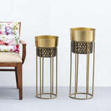 Two Gold Planters with stand