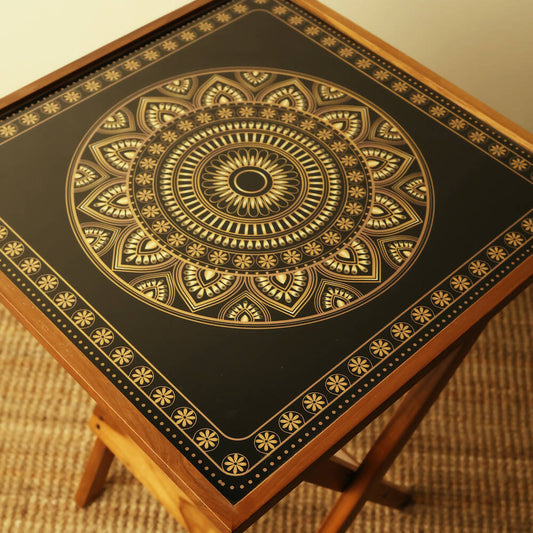 Black & Gold Folding Table | Wooden Square Folding Table | Home Decor Table