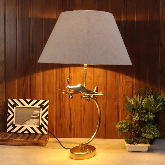 71-966-51 Avion Aluminum Table Lamp with Beige Gold Shade