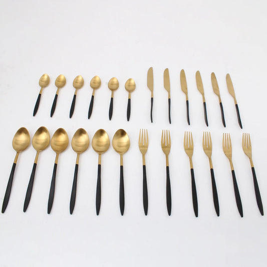 80-004-23-2(24) Midnight Opulence Black & Gold Cutlery Set