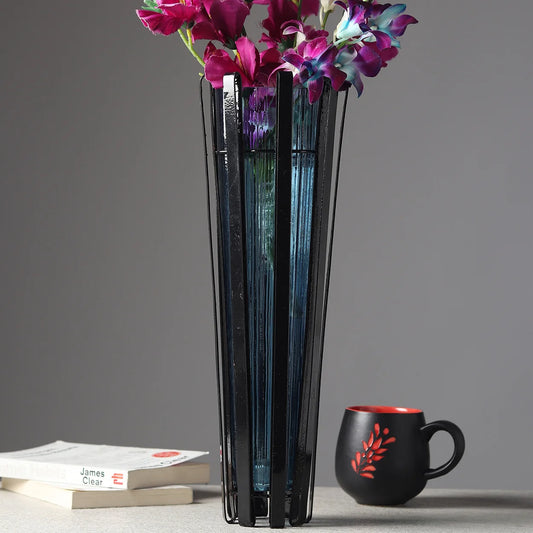 80-009-37-B Allure Radiant Metal Hue Vase Blue