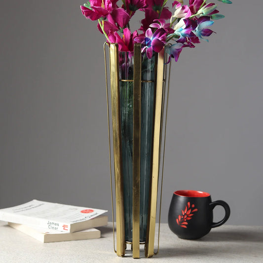 80-009-37-G Allure  Radiant Metal Hue Vase Green