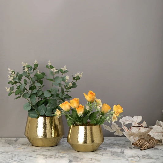 Golden Flora Table Planter Set of 2 | Desk Planter | Small Planter