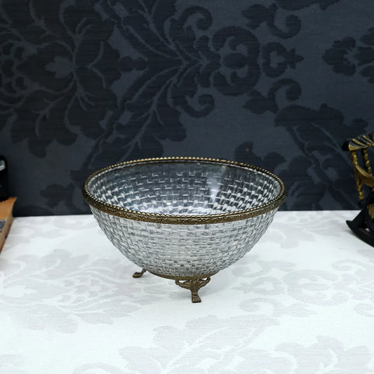 80-042-26-2 Ribbed Glass Antique Brass Bowl