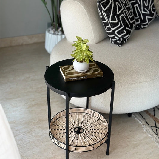 Manila Rattan & Acacia Charcoal Side Table