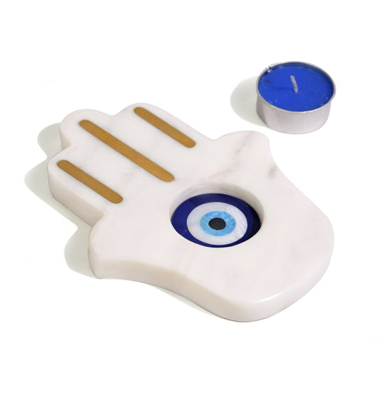 Marble Candle Holder Hamsa Evil Eye