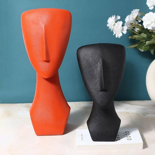 Greek Abstract Face Sculpture Set of 2 | Home Decor Showpiece Gift - | Figurines | Living Room, Bedroom & Table Top Decoration | Gifting for Any Occasion Orange and Black Color