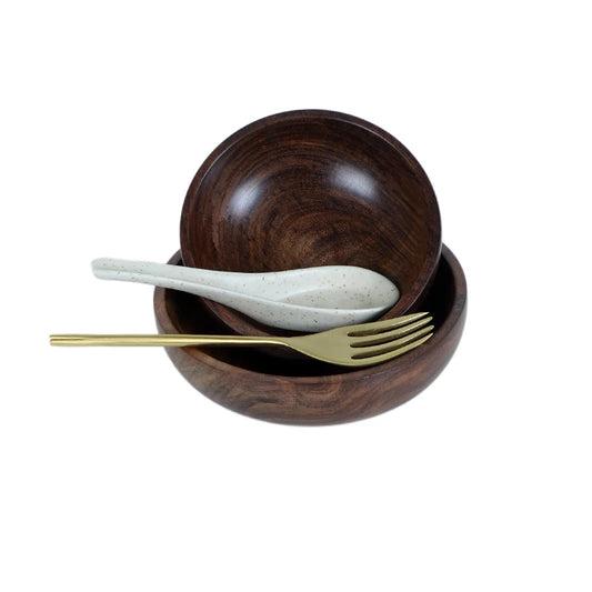 Wooden Serving bowl with cutlery