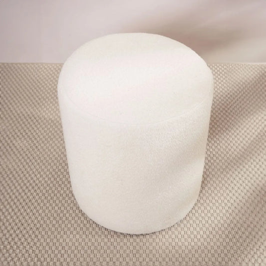 White Boucle Pouffe Stool | Luxury Pouffe Seat | White, 15x15x15 Inch