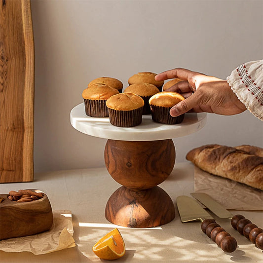 Wooden Cake Stand with Cake Server Set
