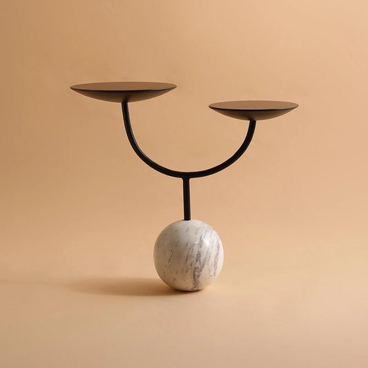 Metal table with marble base