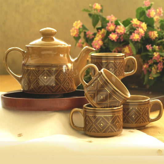 Tea set - Ceramic tea pot, tea cups and tray