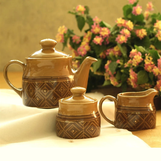 Barmer Tea Set - Tea Pot, Creamer & Sugar Pot | Ceramic Tea Set | 3 Pieces