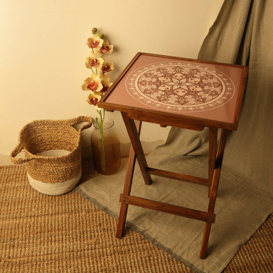 Wooden Folding Coffee Table | Multipurpose Folding Table | Teak Wood, Vanilla Beige