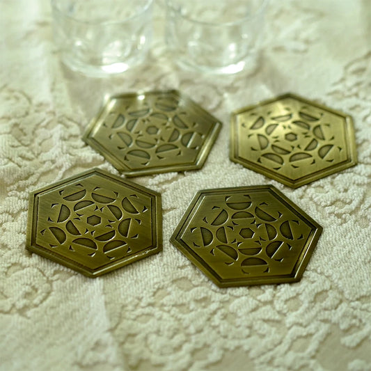 Antique Table Coaster Set of 4 - Gold