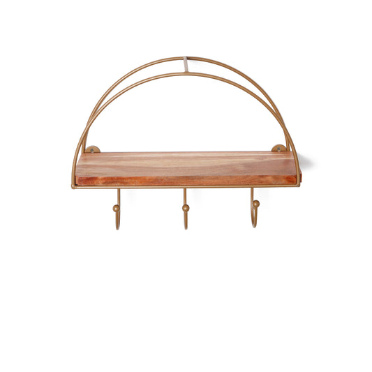 Wooden Wall Shelf with 3 Hooks