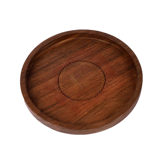 Isometric view of round wooden tray