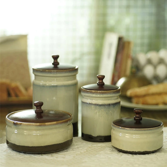 Ceramic jars with wooden lid 