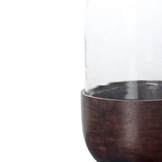 Corjuem Glass Dome Cloche | Wood & Glass Dessert Cloche | Glass Cloche Jar for Kitchen
