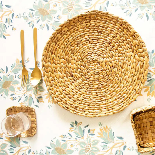 Concentric Woven Placemats | Round Dining Table Mats | Natural Water Hyacinth Mats | Set of 6