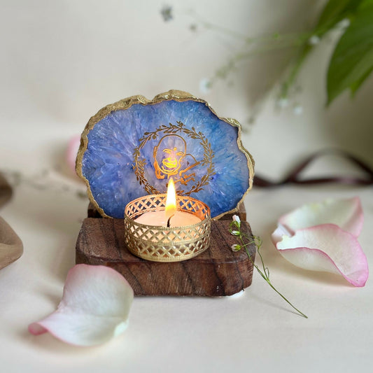 GURU JEE Tea Light Holder Agate with Wood Festive Home Décor Light Holder Perfect Decorative Corporate Gift