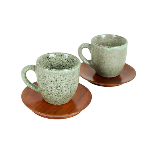 Green tea cups and saucers set of 2