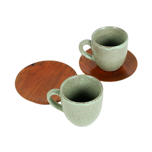 Green Ceramic tea cups and saucers set of 2