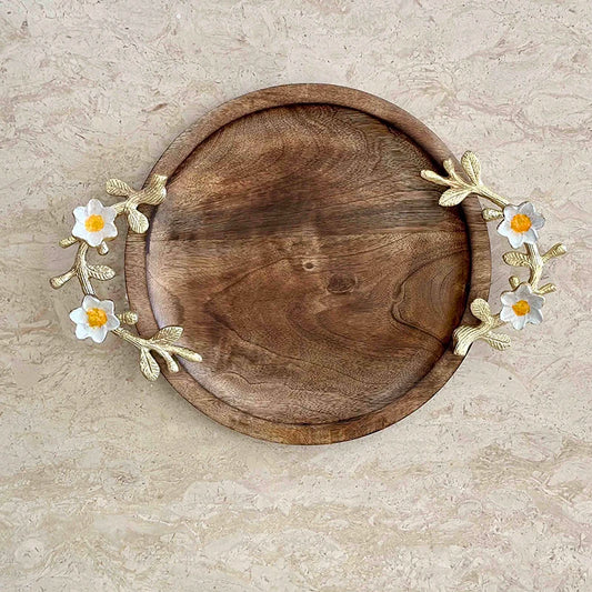 Decorative Trays | Daisy Round Wooden Tray Set of 2
