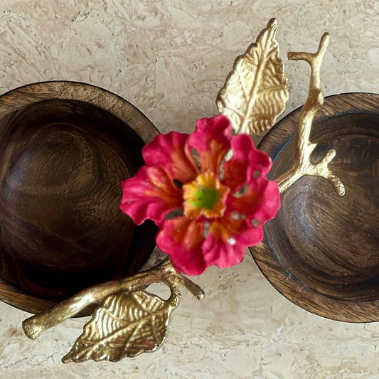 Hibiscus Wooden Twin Snack Serving Bowls