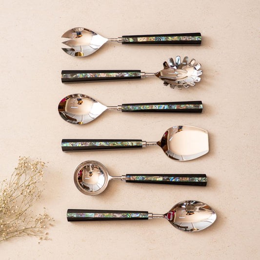 Serving Spoons Set of 6 - Semi Precious Abalone Shell